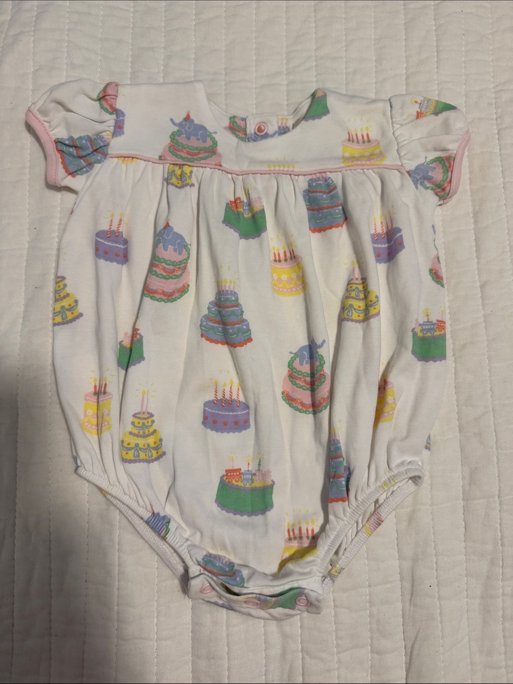 EUC TBBC Baby Girls' Birthday Cake Print One-Piece Romper Size 0-6 months